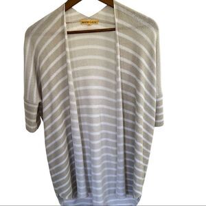 Mesh + Lace Beige Stripe Short Sleeve Slouch Cardigan Sweater Cotton Linen Small
